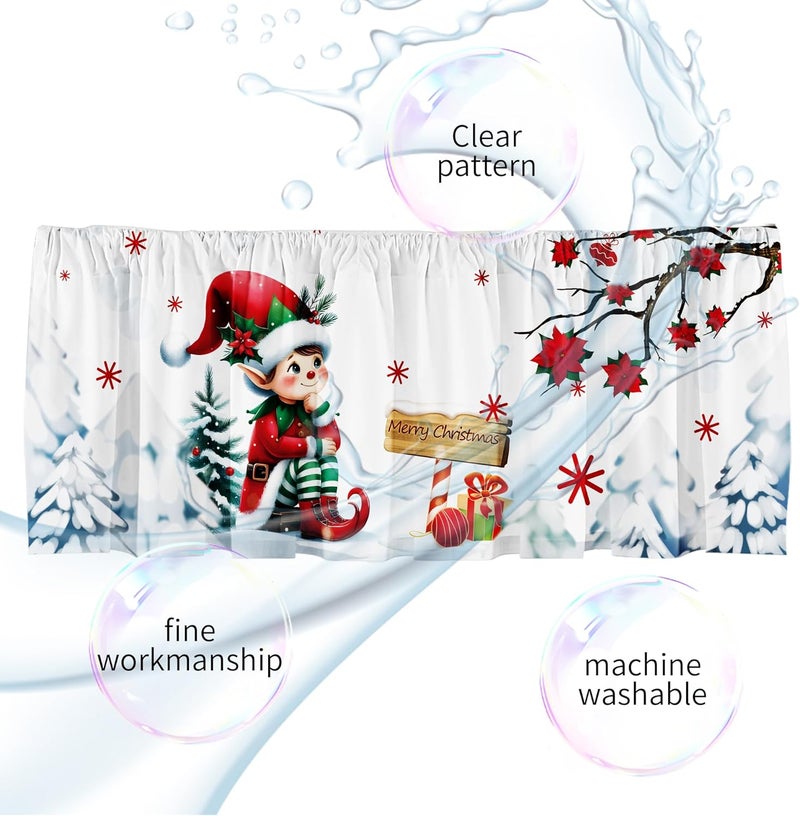 SUNWISHA Christmas Curtains Valance 52x18 inch Poinsettia Snow Scenery Merry Christmas Festive Valances Bathroom Bedroom Windows Decor - Rod Pocket Holiday - Image 5